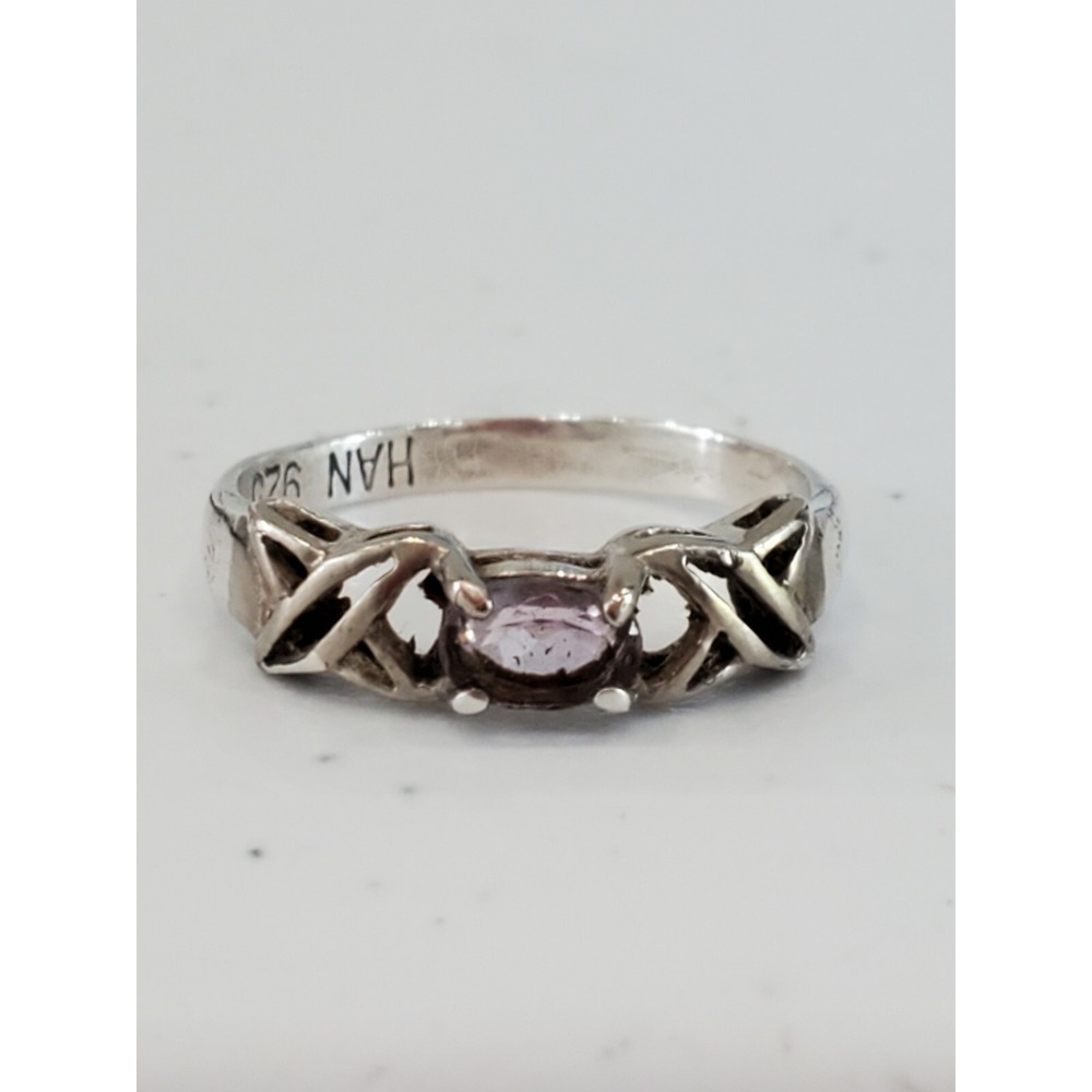 Sterling Silver 925 Ring Sz 8 Estate Find EXC Purple stone